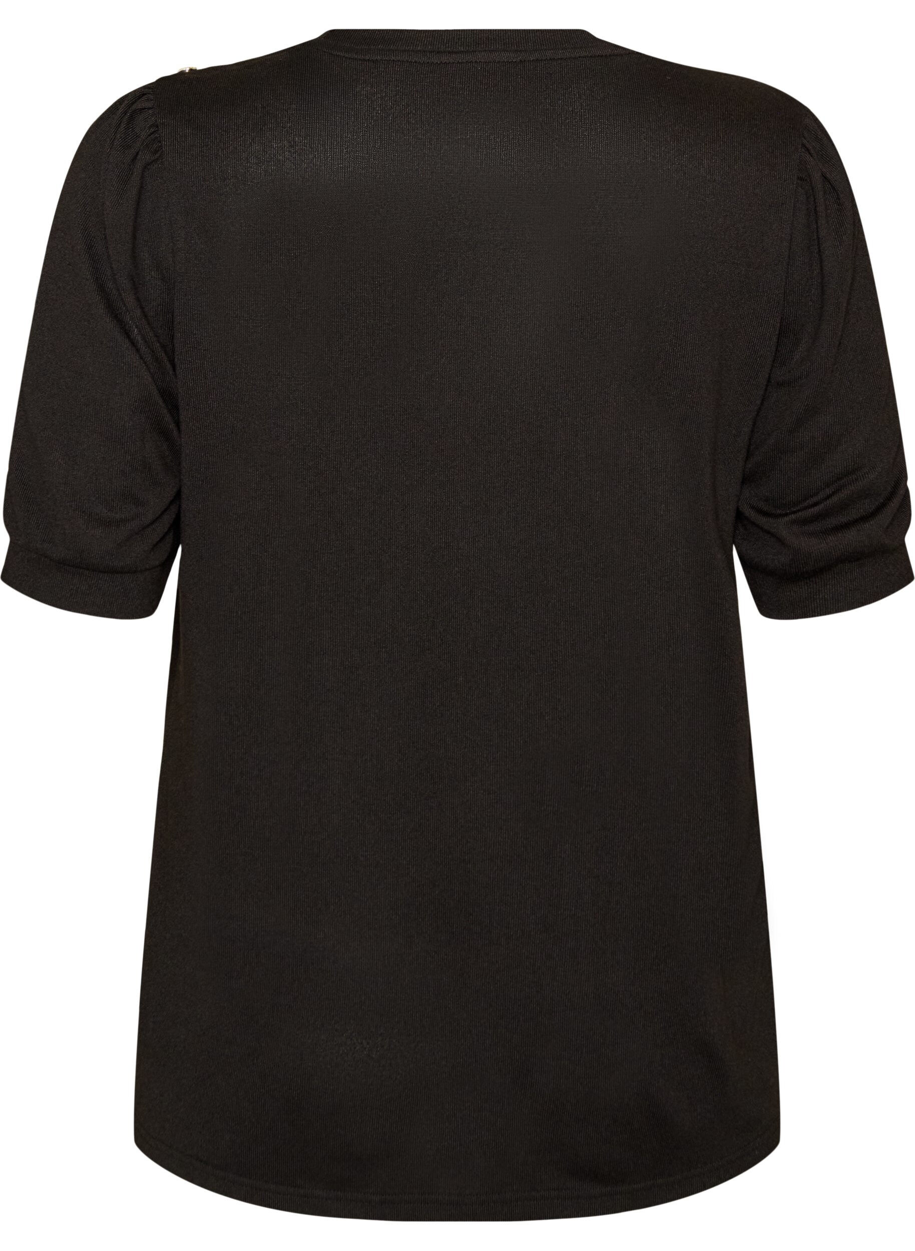 ZizziBluse med knapdetalje og korte puf&aelig;rmer, Sort, Packshot image number 1