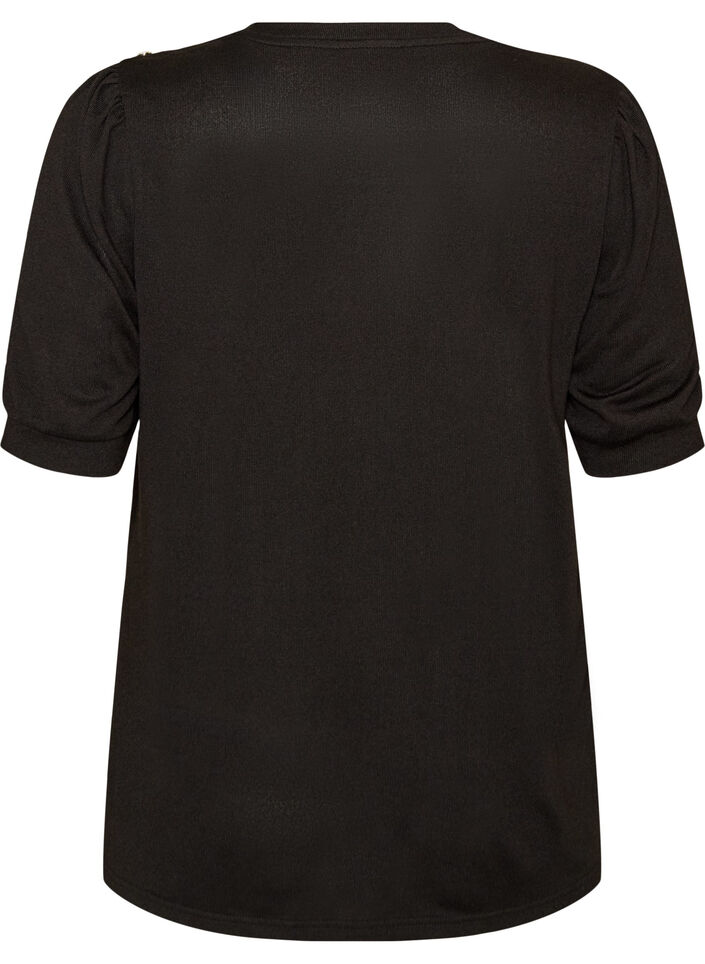 Bluse med knapdetalje og korte puf&aelig;rmer, Sort, Packshot image number 1
