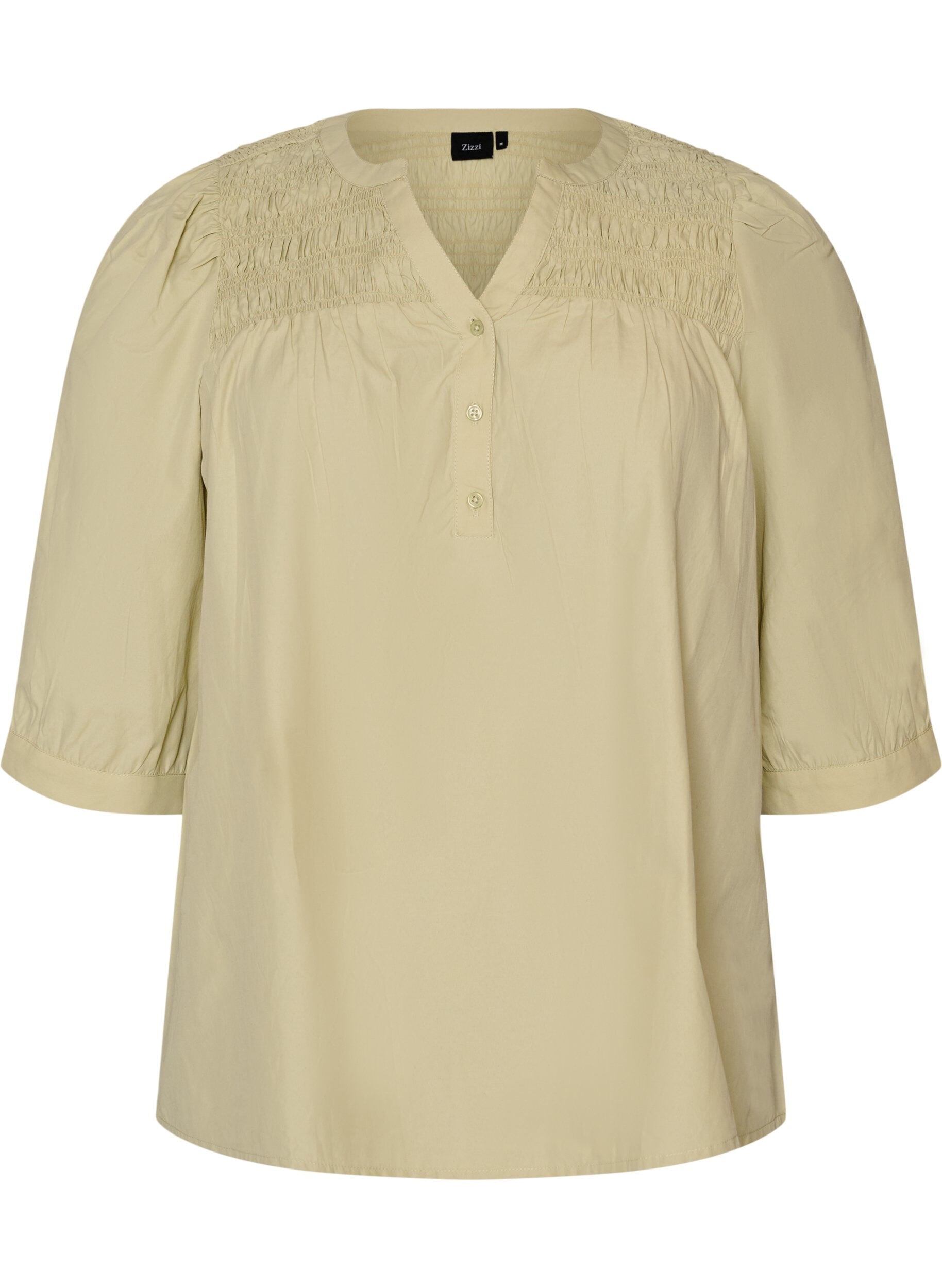 ZizziBluse med smock og 3/4-&aelig;rmer, Gr&oslash;n, Packshot image number 0