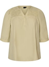 Bluse med smock og 3/4-&aelig;rmer, Gr&oslash;n