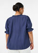 Bluse i viskoseblanding med kr&oslash;llet struktur og V-udsk&aelig;ring, Bl&aring;, Model image number 2