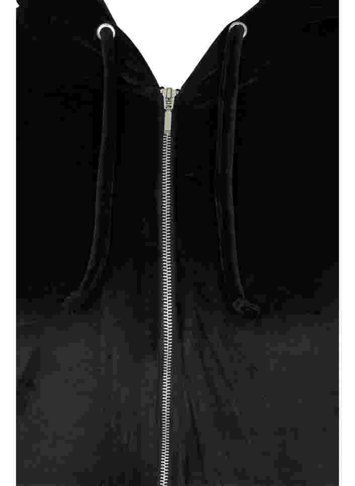 Velour cardigan med lynlås og hætte, Black, Packshot image number 2