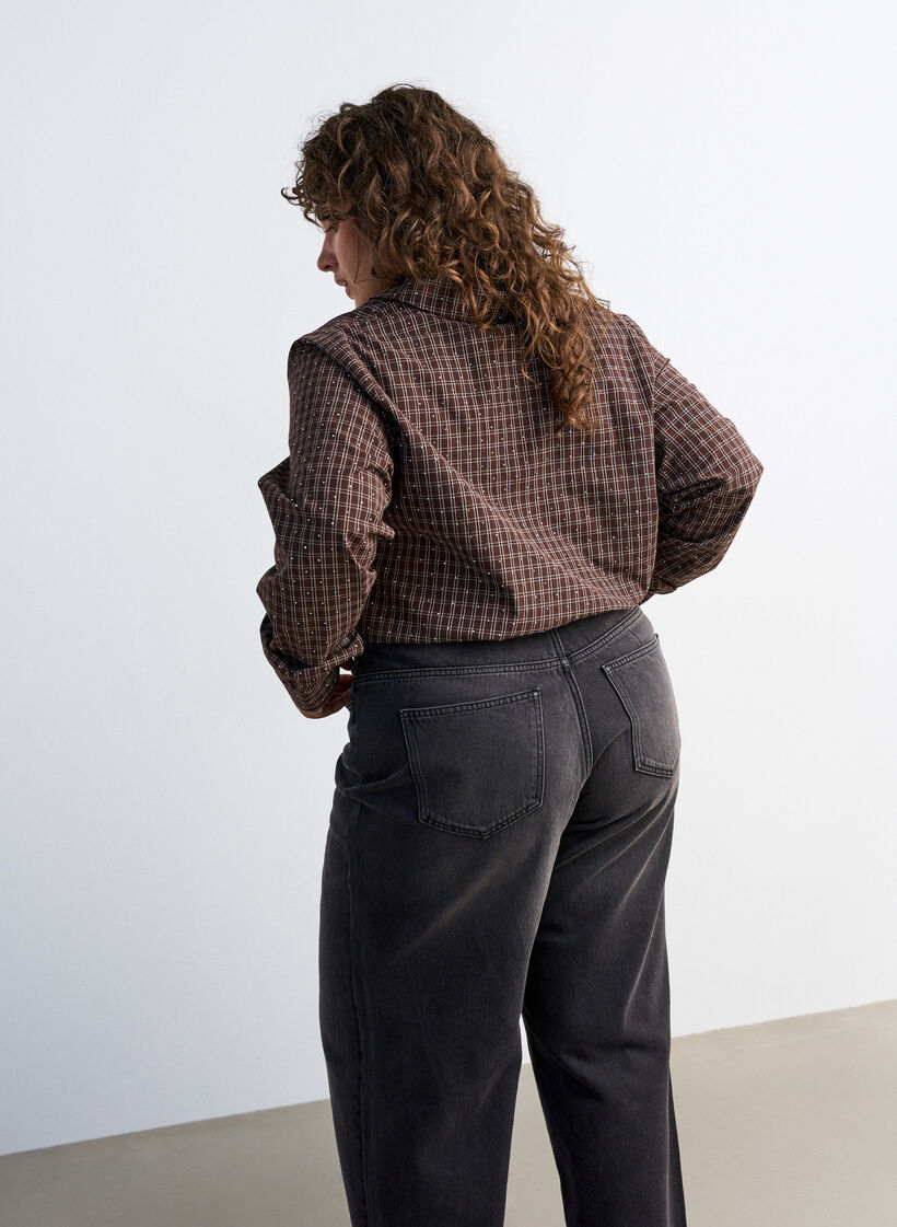 Ternet skjorte med rhinsten, Brun, Model image number 2