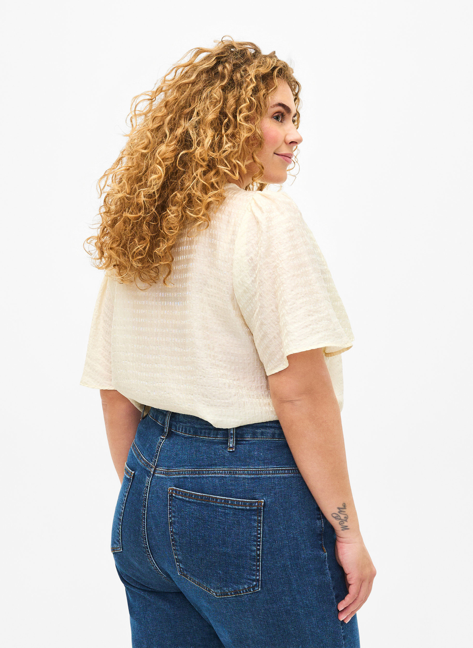 Zizzi Lyocell skjortebluse med tekstur, Antique White, Model image number 1