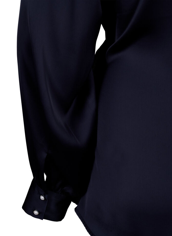 Festbluse i satin med wrap, Night Sky, Packshot image number 4