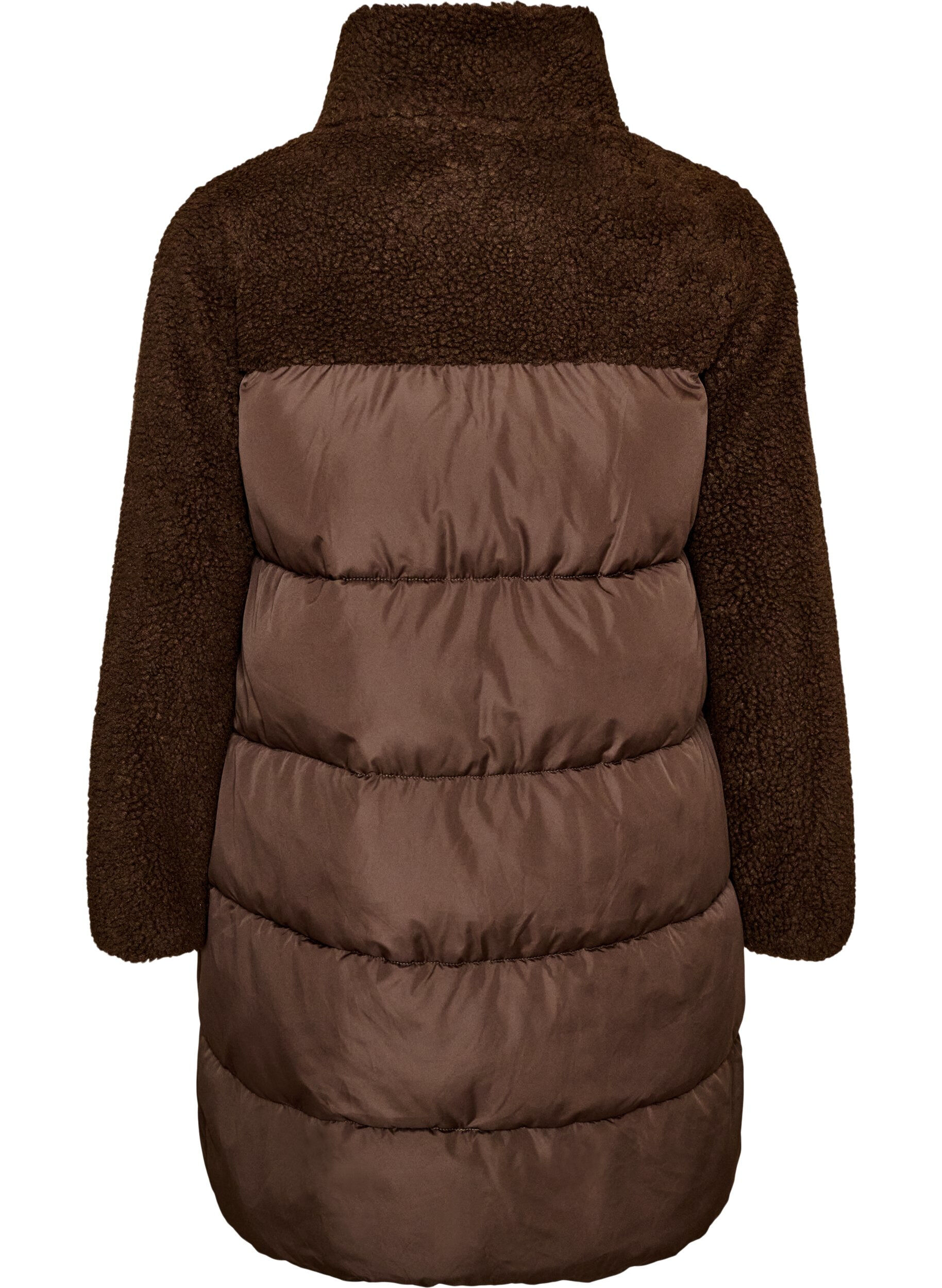 ZizziMellemlang pufferjakke med teddyfleece, Brun, Packshot image number 1