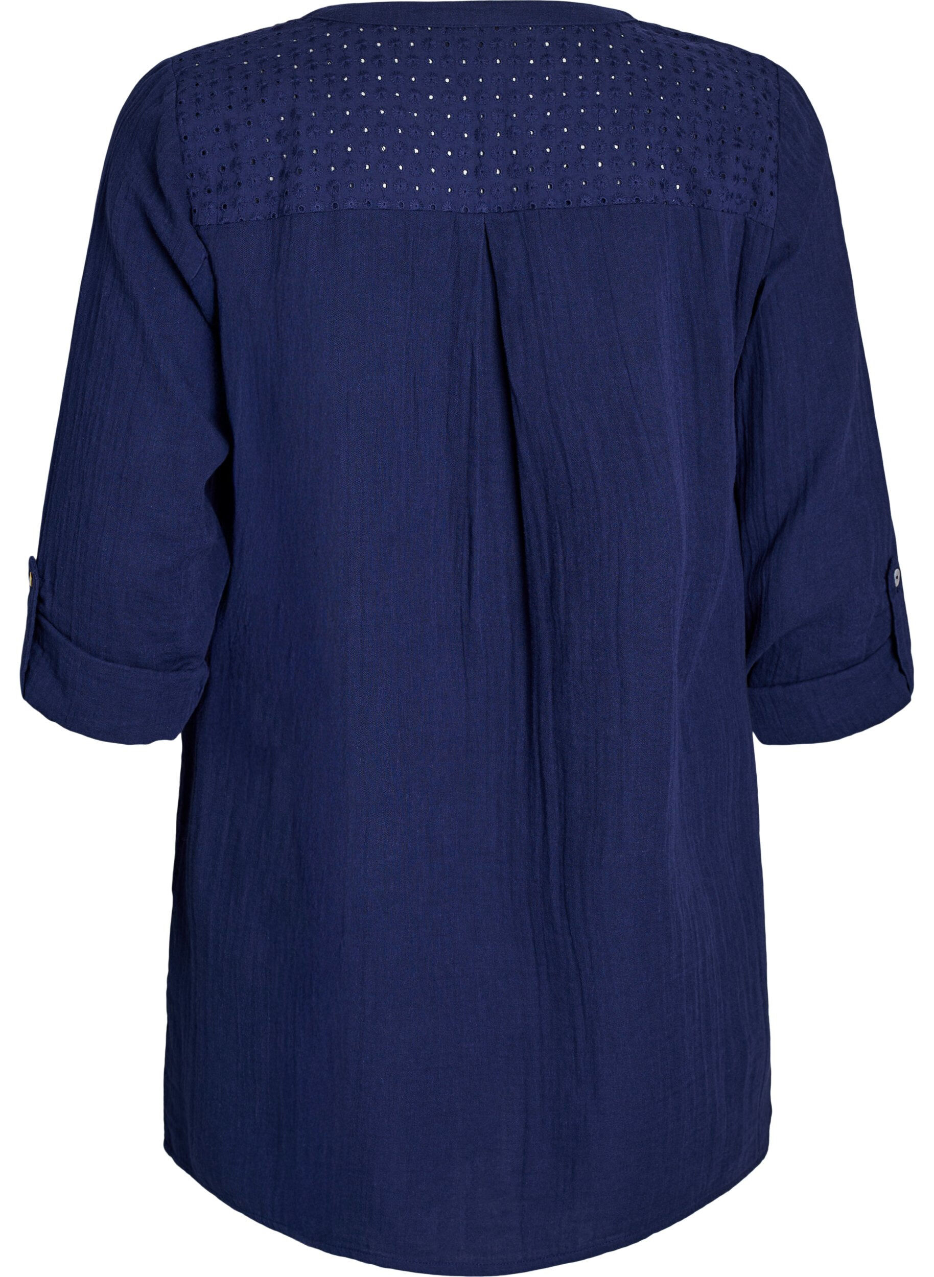 ZizziTunika i bomuldsmusselin med broderi anglaise, Bl&aring;, Packshot image number 1