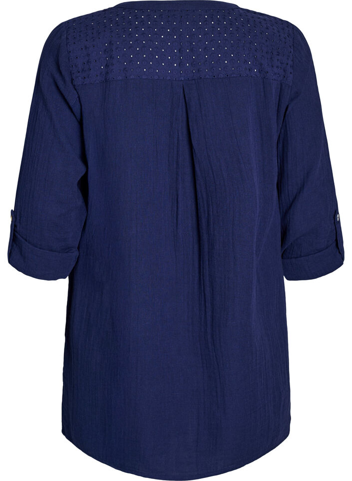 Tunika i bomuldsmusselin med broderi anglaise, Bl&aring;, Packshot image number 1
