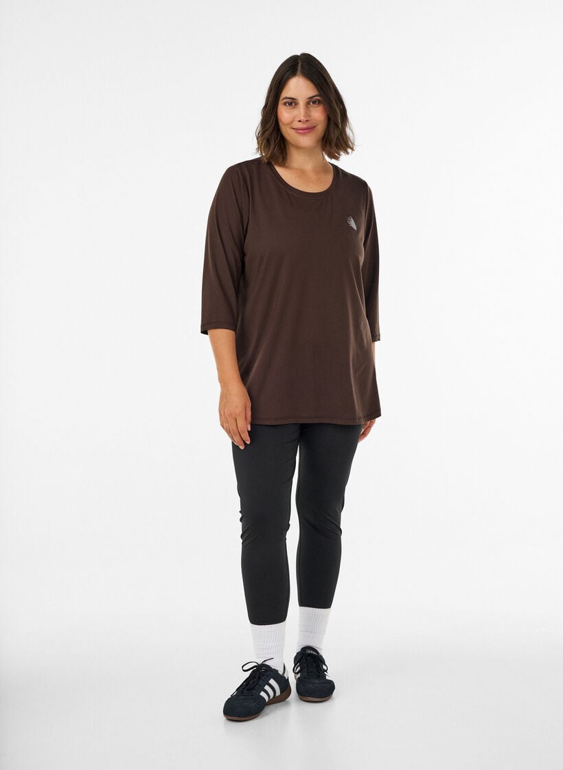 Tr&aelig;ningsbluse med 3/4 &aelig;rmer, Brun, Model image number 1