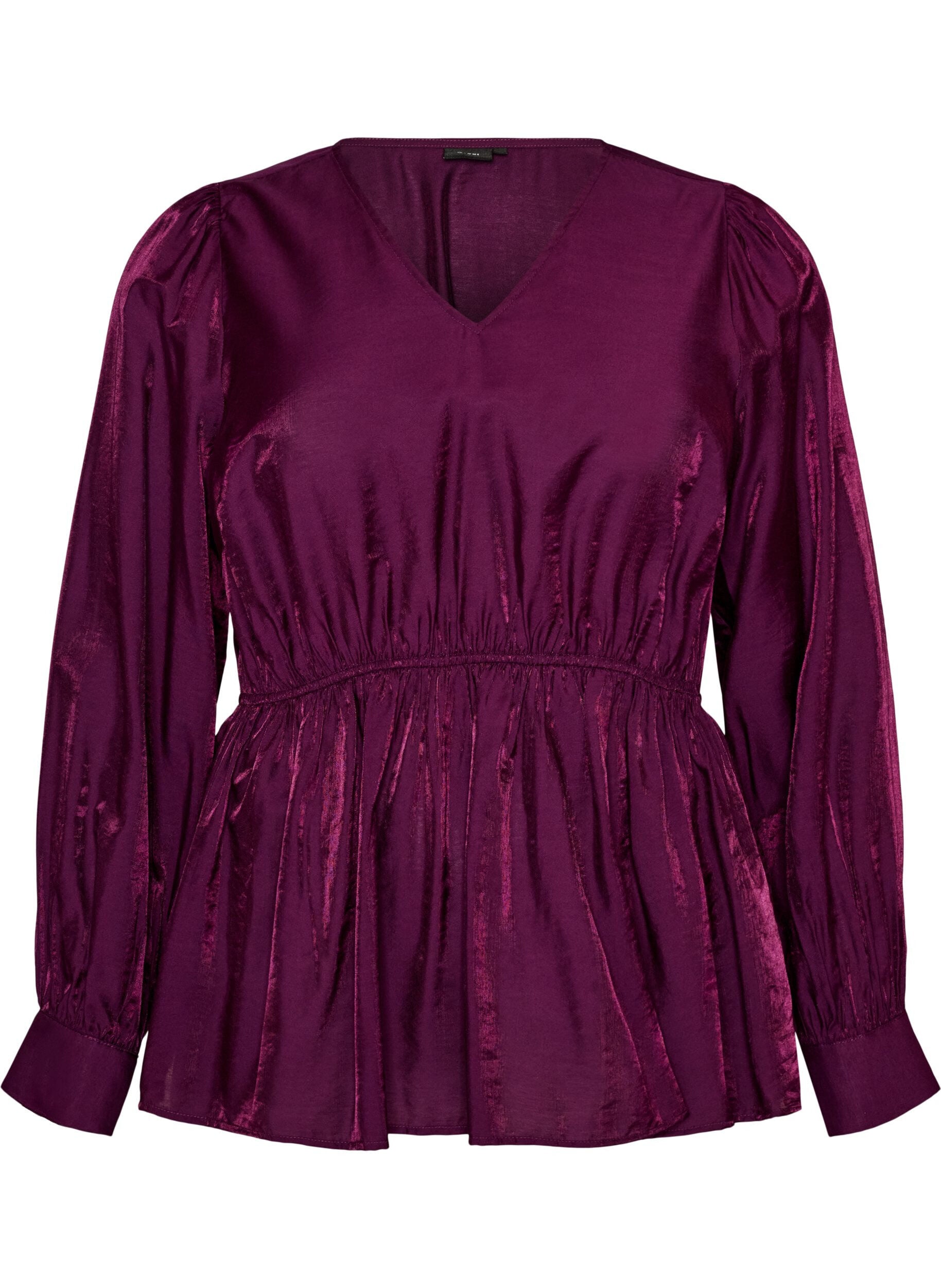 ZizziGlansfuld viskosebluse med peplum-effekt, Lilla, Packshot image number 0
