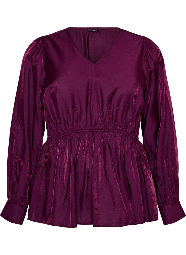 Glansfuld viskosebluse med peplum-effekt, Lilla, Packshot image number 0