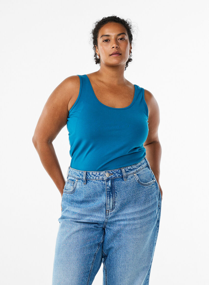 Ensfarvet basis top i bomuld, Bl&aring;, Model image number 0