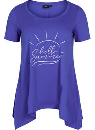 Kortærmet bomulds t-shirt med a-form, Dazzling Blue HELLO 