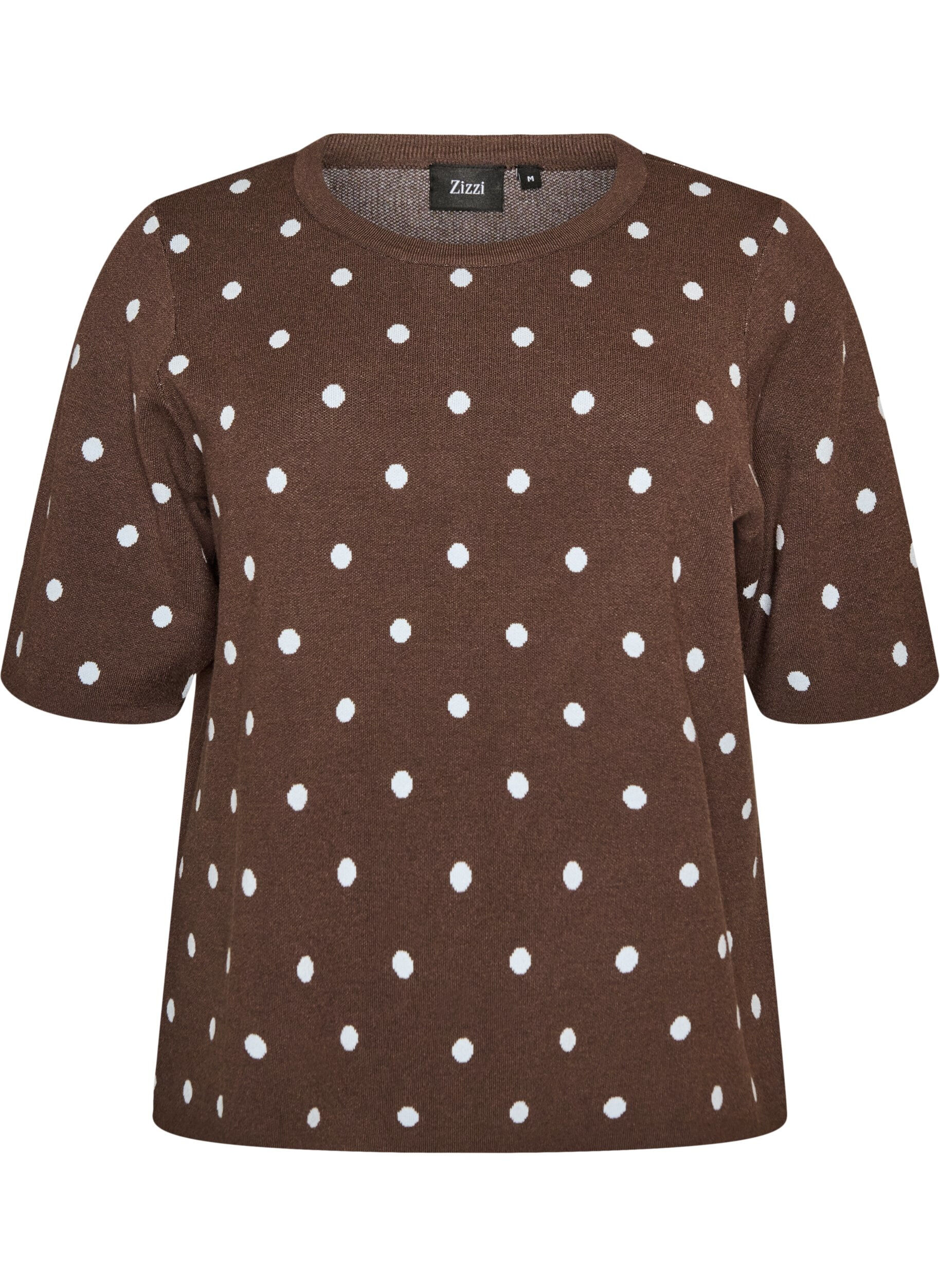 ZizziKort&aelig;rmet strikbluse med prikker, Brun, Packshot image number 0
