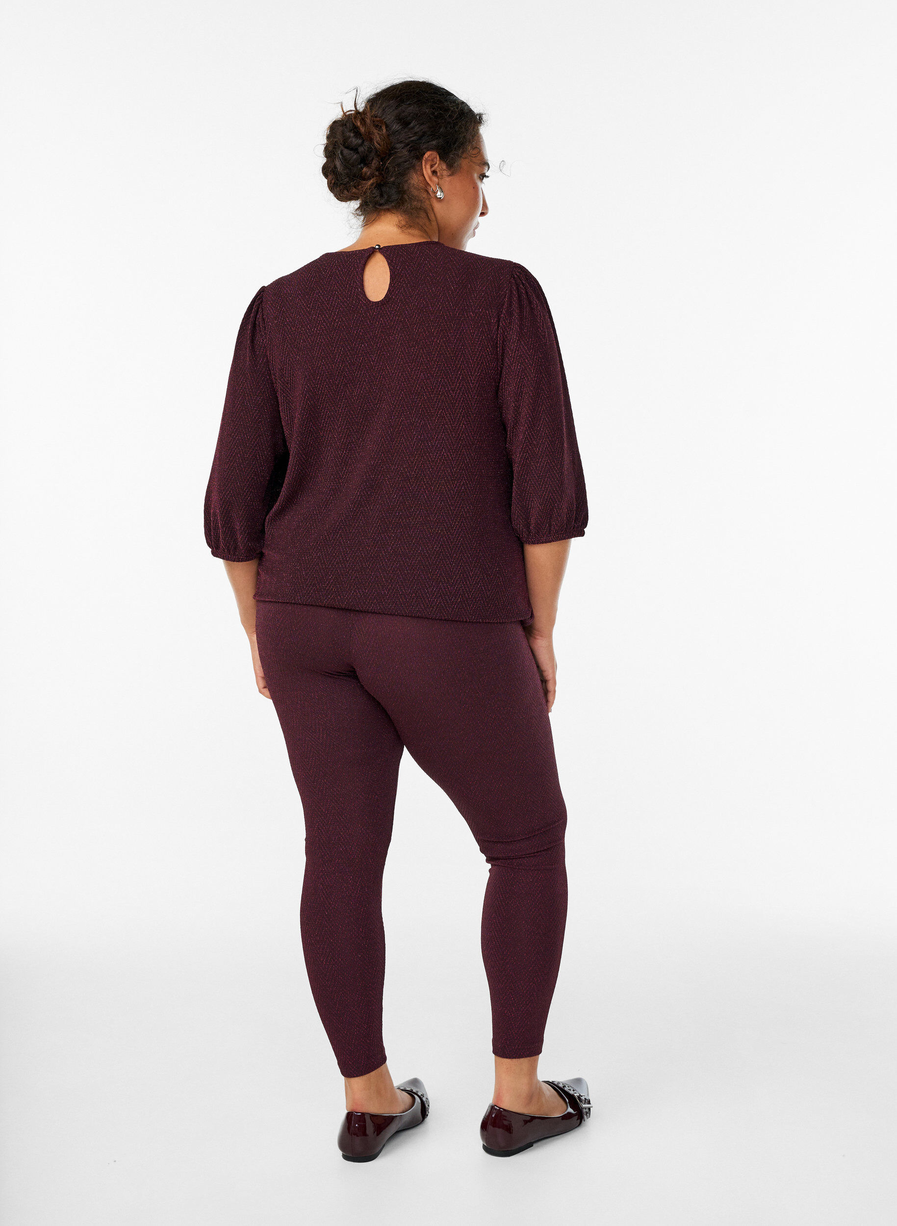 Zizzi Leggings med glitterm&oslash;nster, M&oslash;rk Bordeaux, Model image number 2