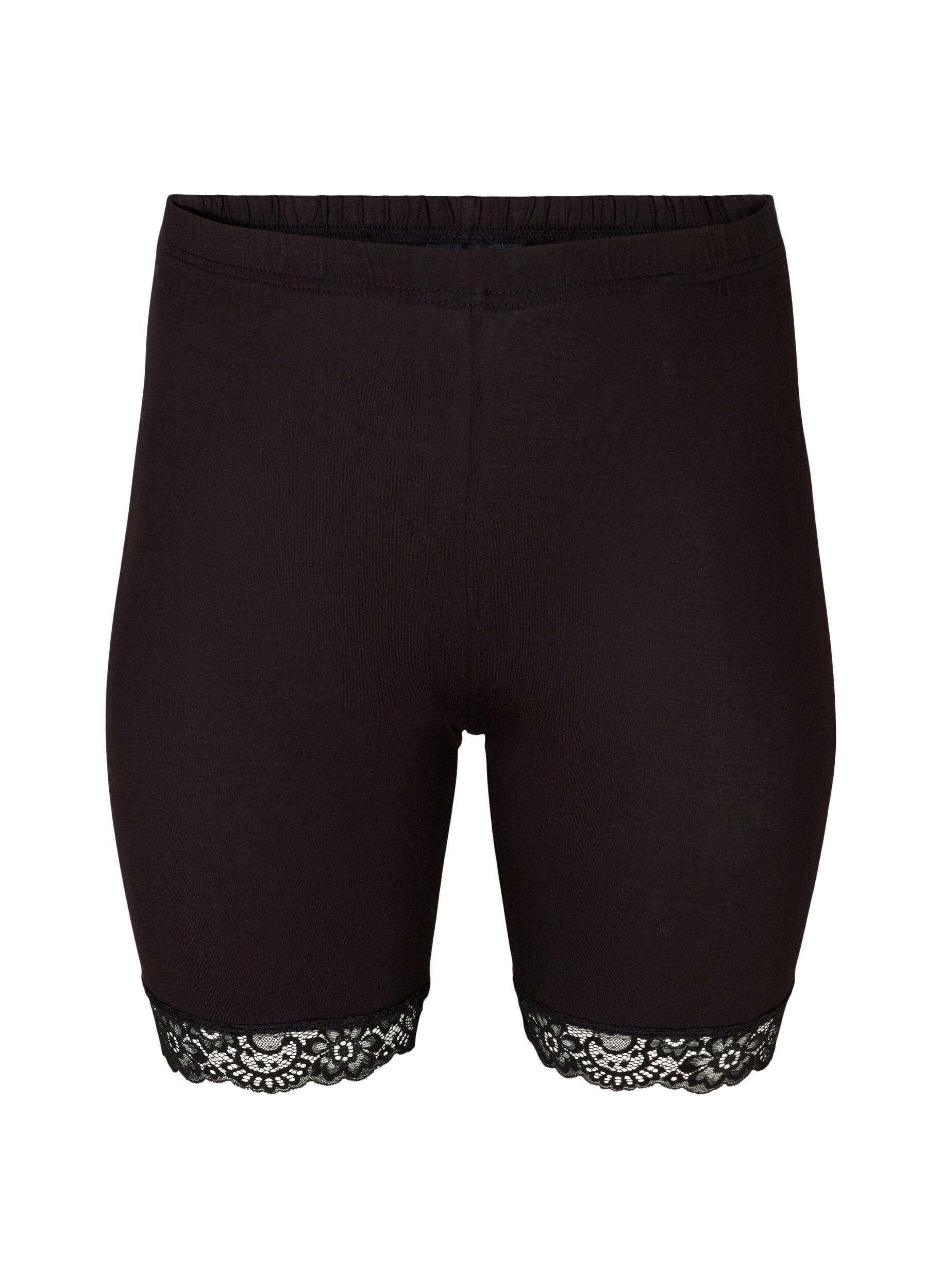 ZizziCykelshorts med blondekant, Sort, Packshot image number 0