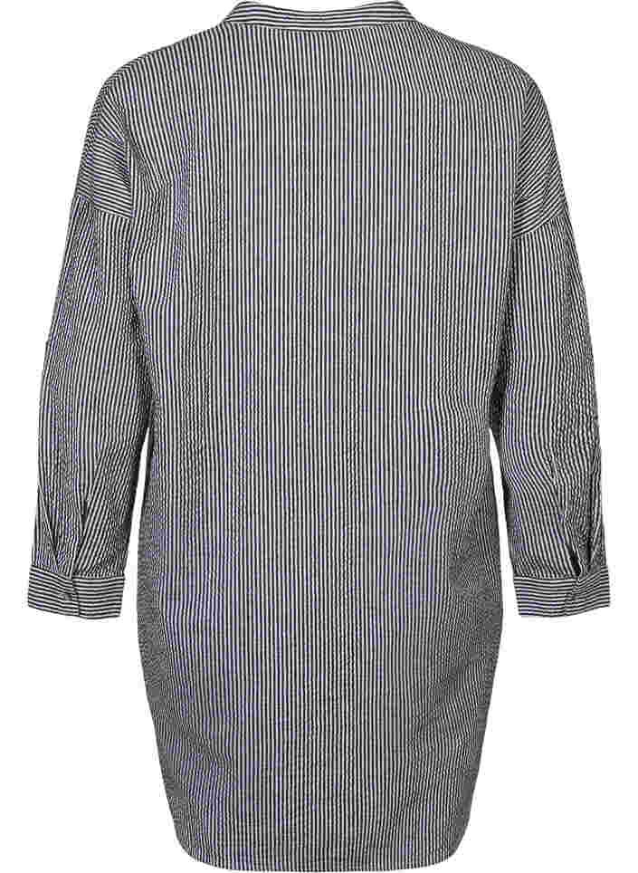 Stribet bomulds skjorte med 3/4 ærmer, Black Stripe, Packshot image number 1