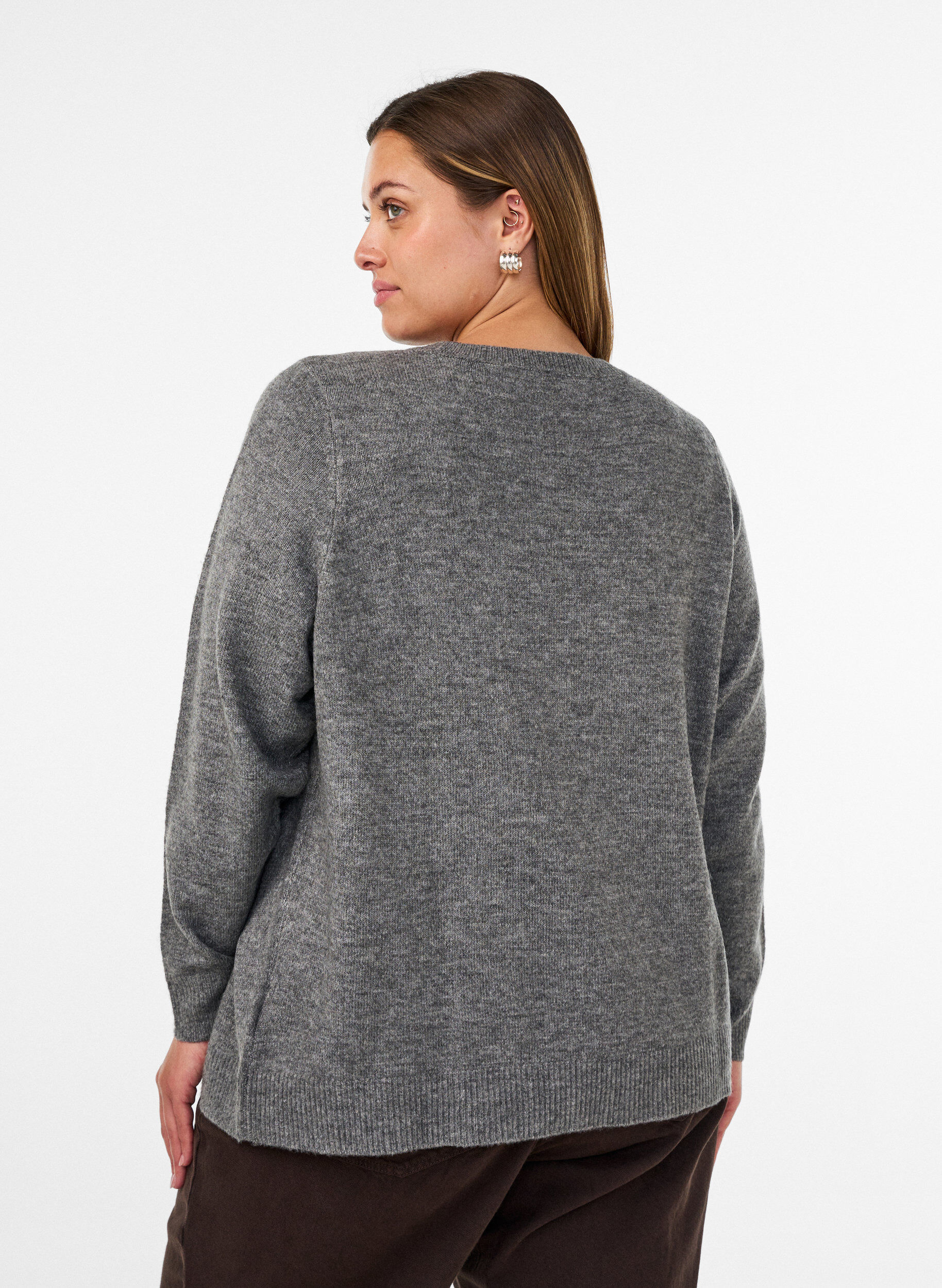 ZizziStrikbluse med glittersl&oslash;jfe, Gr&aring;, Model image number 2