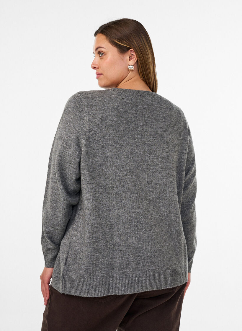 Strikbluse med glittersl&oslash;jfe, Gr&aring;, Model image number 2