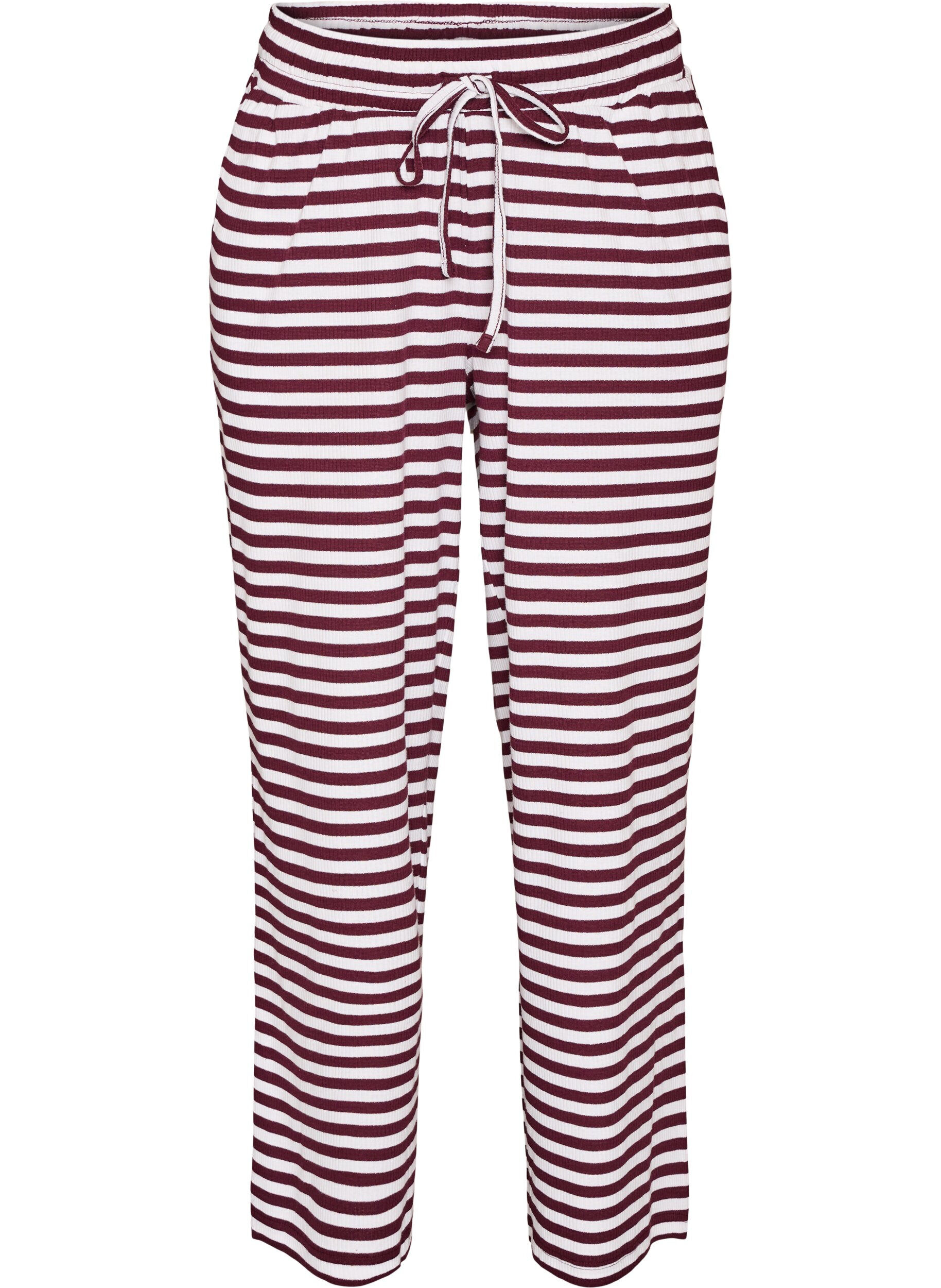 ZizziStribede natbukser med h&oslash;j talje og brede ben, R&oslash;d, Packshot image number 0