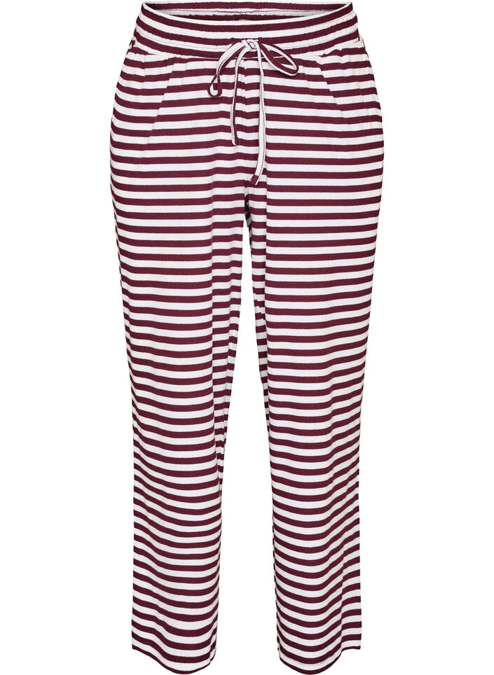Stribede natbukser med h&oslash;j talje og brede ben, R&oslash;d, Packshot image number 0