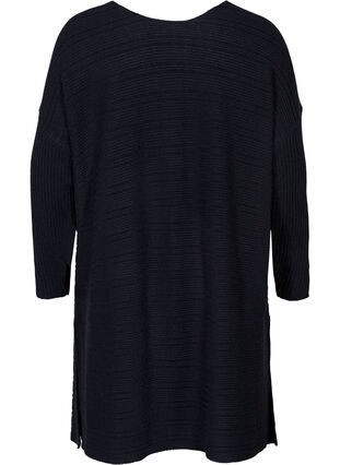Langærmet strikkjole med knappedetaljer, Black, Packshot image number 1