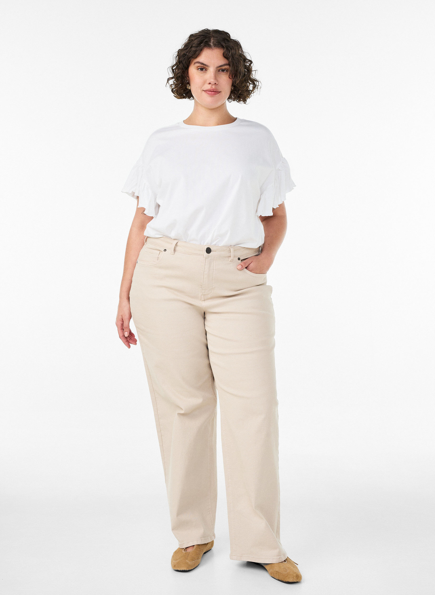 ZizziT-shirt i &oslash;kologisk bomuld med fl&aelig;se&aelig;rmer, Hvid, Model image number 1