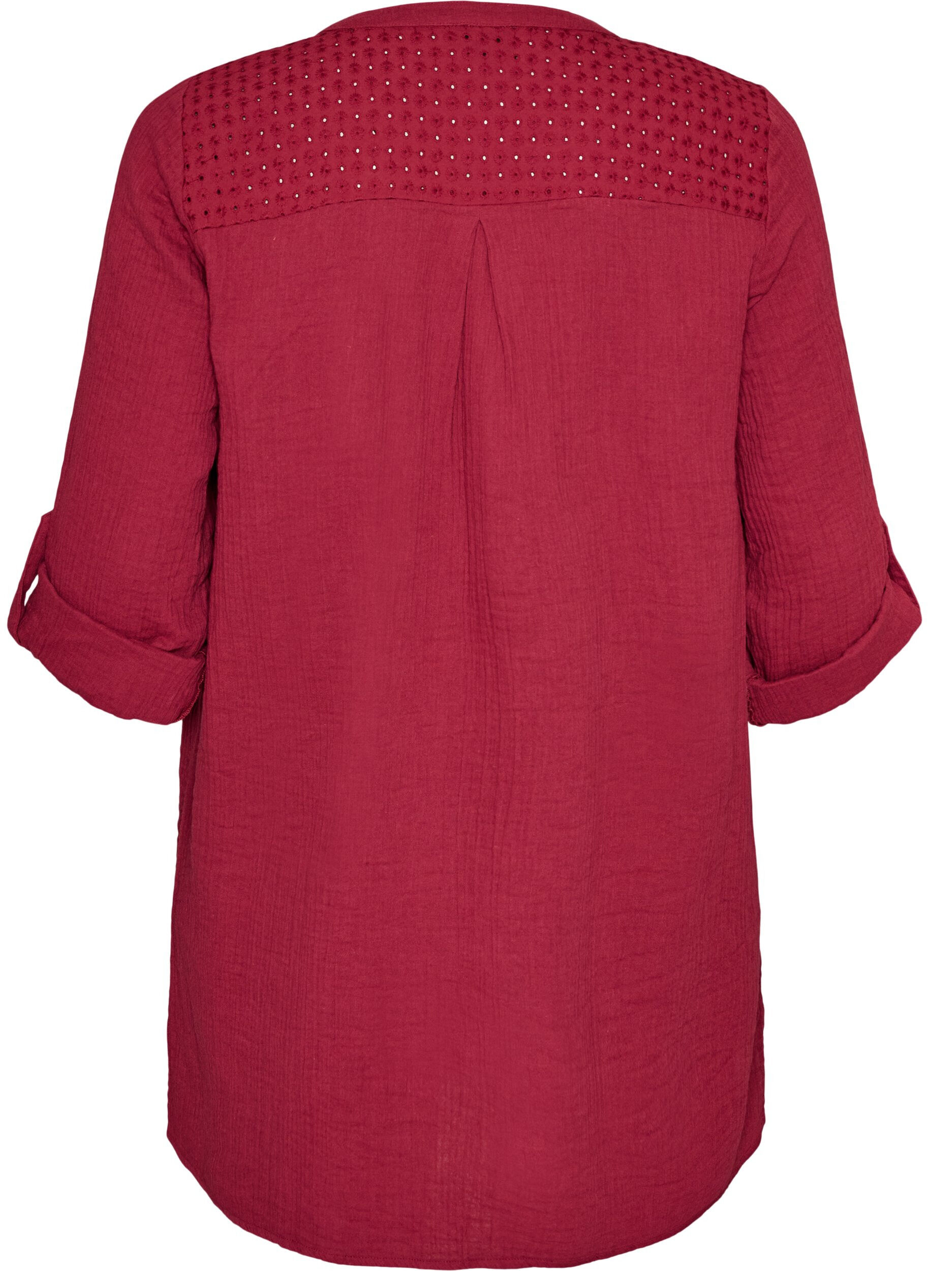 ZizziTunika i bomuldsmusselin med broderi anglaise, R&oslash;d, Packshot image number 1