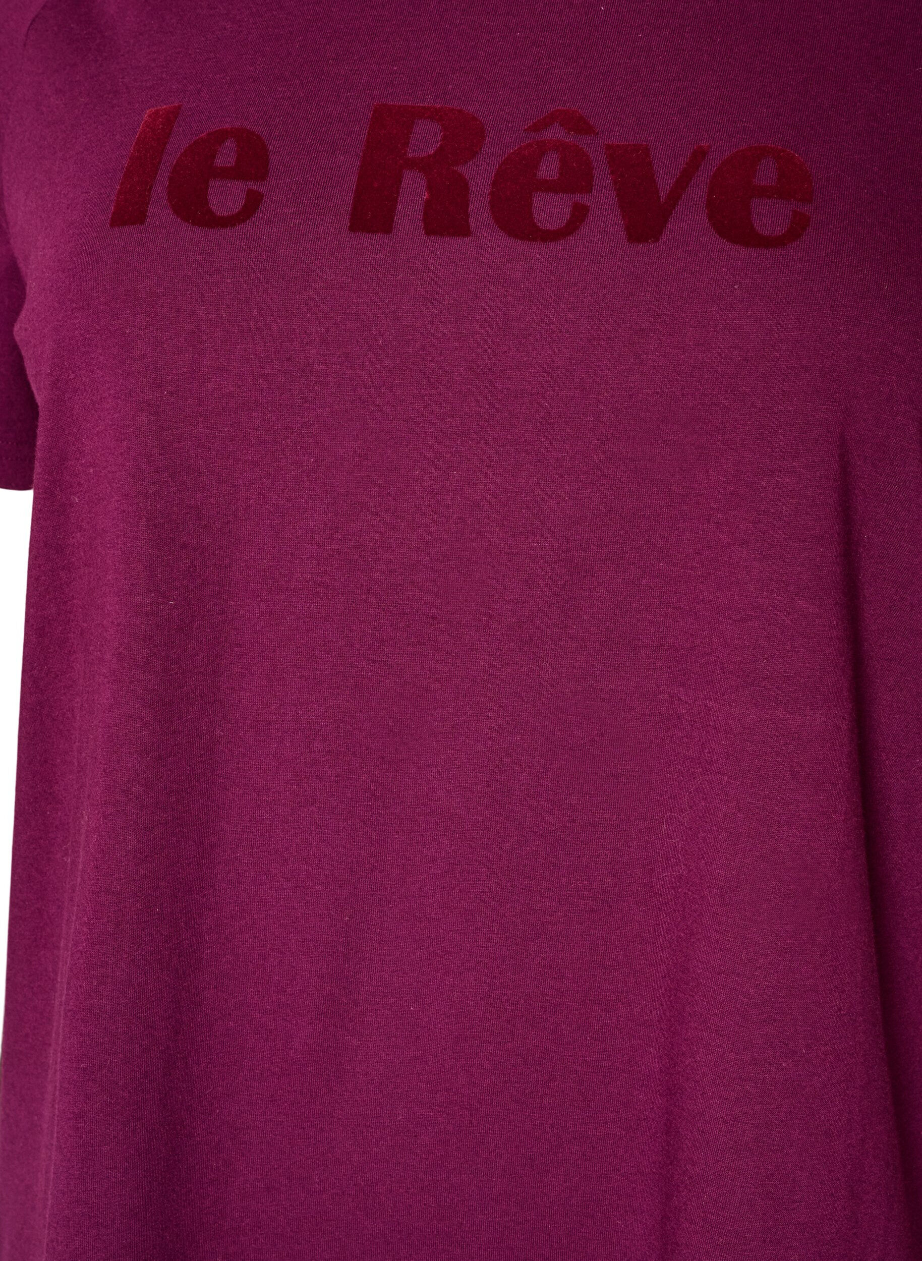 ZizziT-shirt i &oslash;kologisk bomuld med velourtekst, Lilla, Packshot image number 2