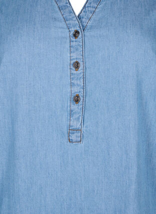 Denimkjole med slids og korte ærmer, Blue denim, Packshot image number 2
