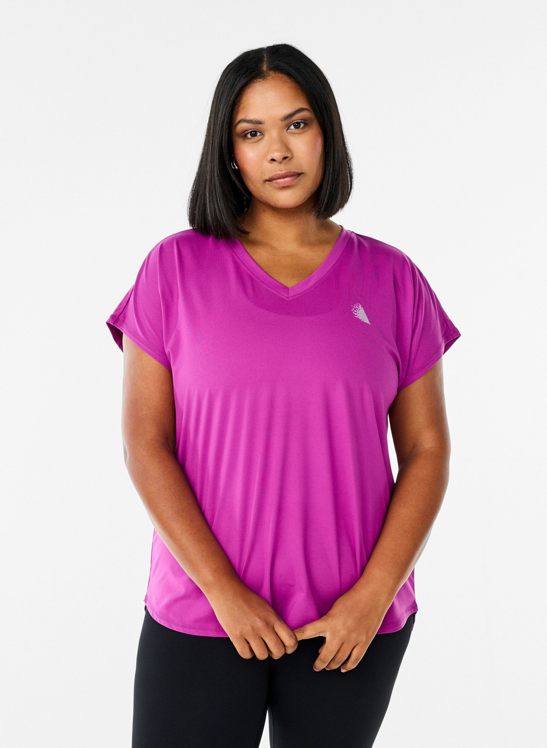 Kort&aelig;rmet tr&aelig;nings t-shirt med v-hals, Lilla, Model