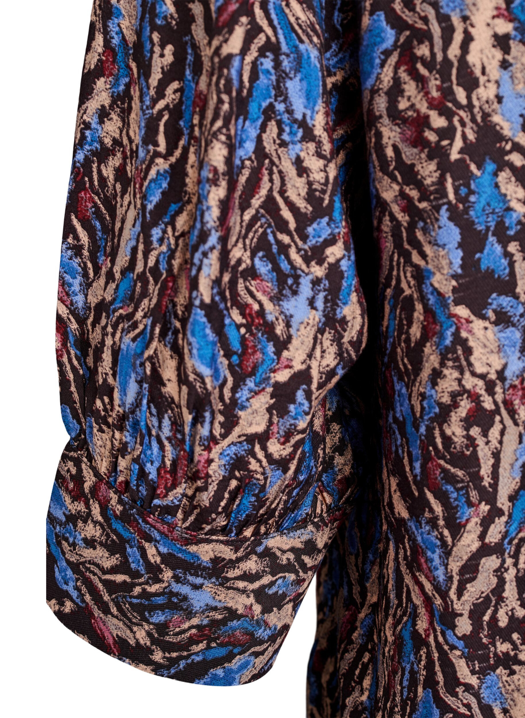 Zizzi Bluse med V-udsk&aelig;ring og 3/4-&aelig;rmer, Bl&aring;, Packshot image number 3