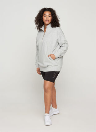 Meleret sweatshirt med lynlås, Light Grey Melange, Model image number 2