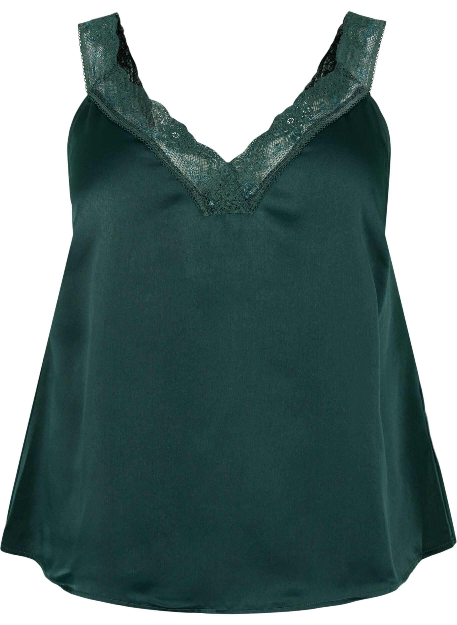 Zizzi FLASH - Top med v-udsk&aelig;ring og blondekant, Scarab, Packshot image number 0