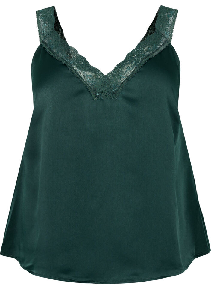 FLASH - Top med v-udskæring og blondekant, Scarab, Packshot image number 0