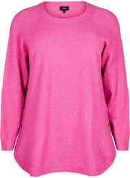 Lang strikbluse med knapdetalje i siden, Raspberry Rose Mel.