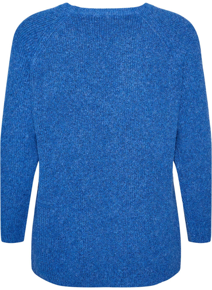 Strikbluse med diagonalt m&oslash;nster og raglan&aelig;rmer, Bl&aring;, Packshot image number 1