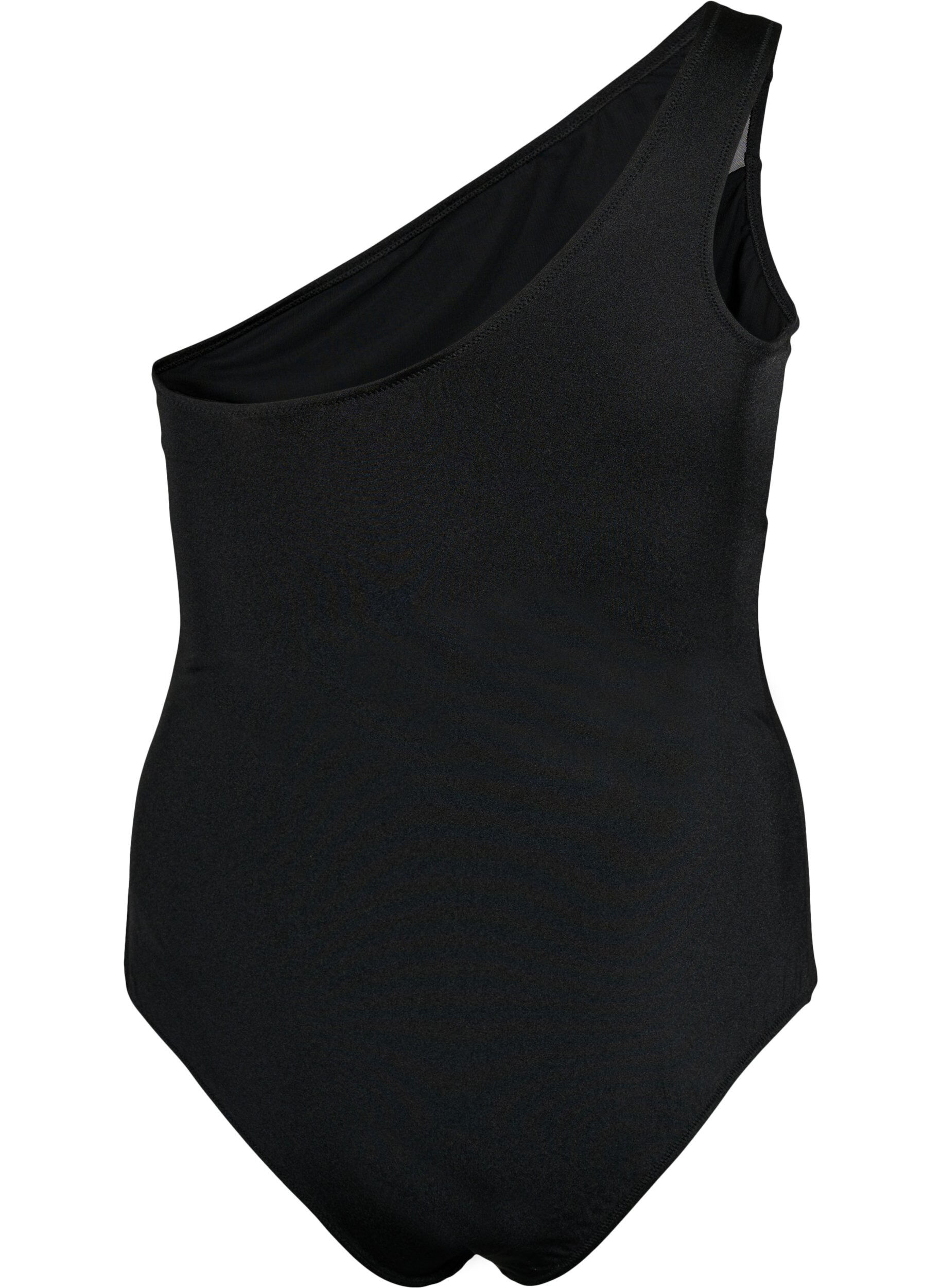 Zizzi One-shoulder badedragt med meshdetaljer, Black, Packshot image number 1