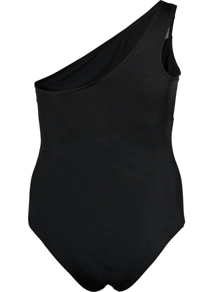 One-shoulder badedragt med meshdetaljer, Black, Packshot image number 1