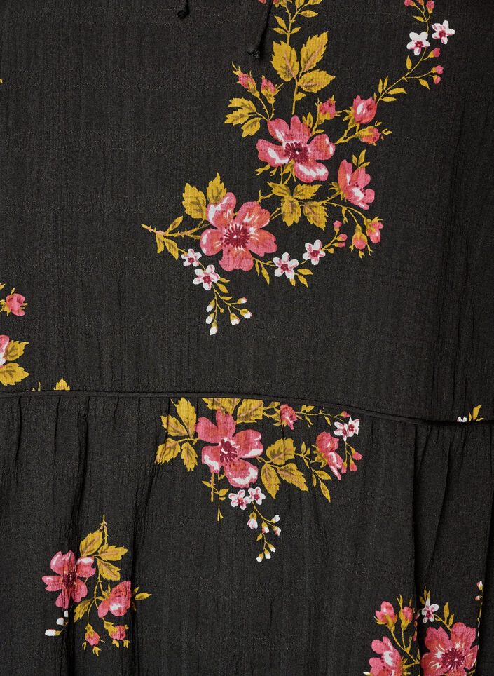 Kjole med blomsterprint og bindeb&aring;nd, Sort, Packshot image number 2