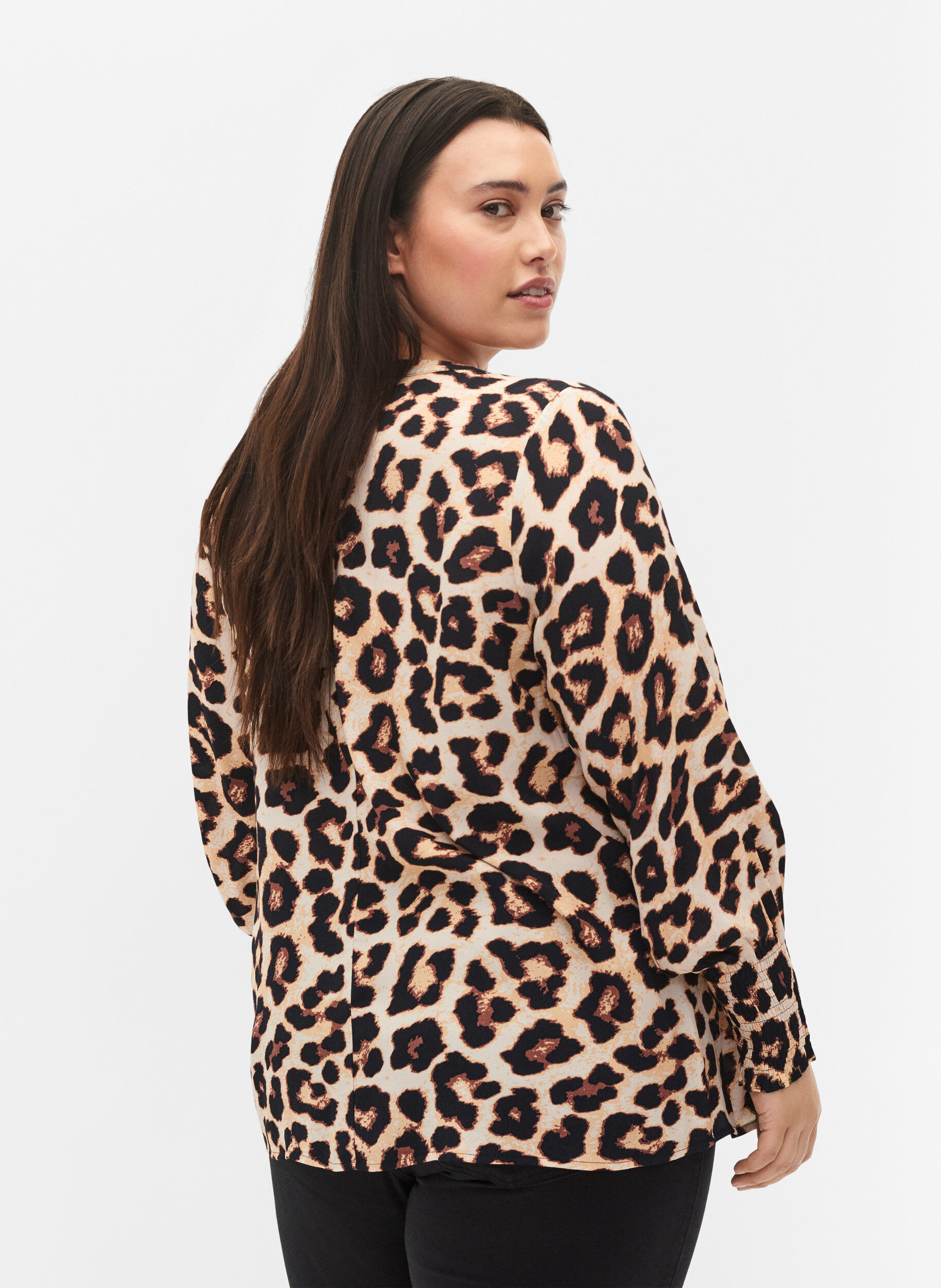 Zizzi Printet viskosebluse med smock, Leo AOP, Model image number 1