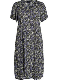 Midikjole i viskose med blomsterprint, Sort