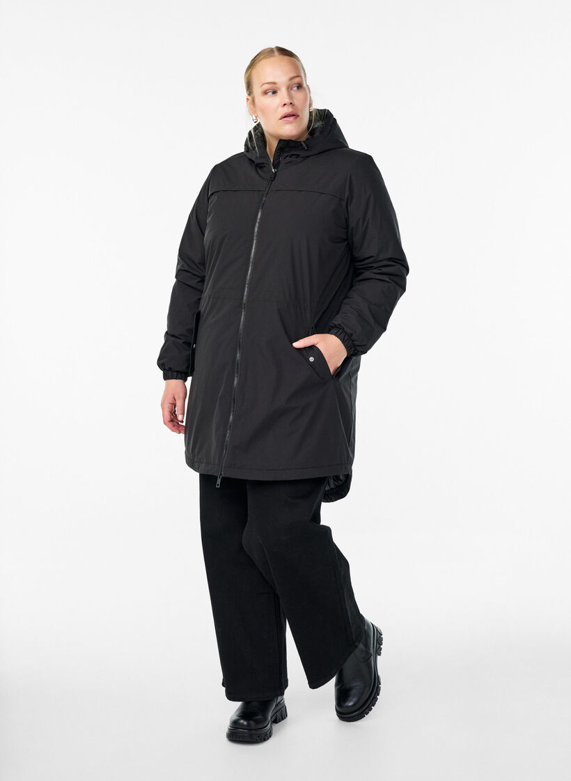 Let vatteret parka med hætte , Sort, Model image number 1