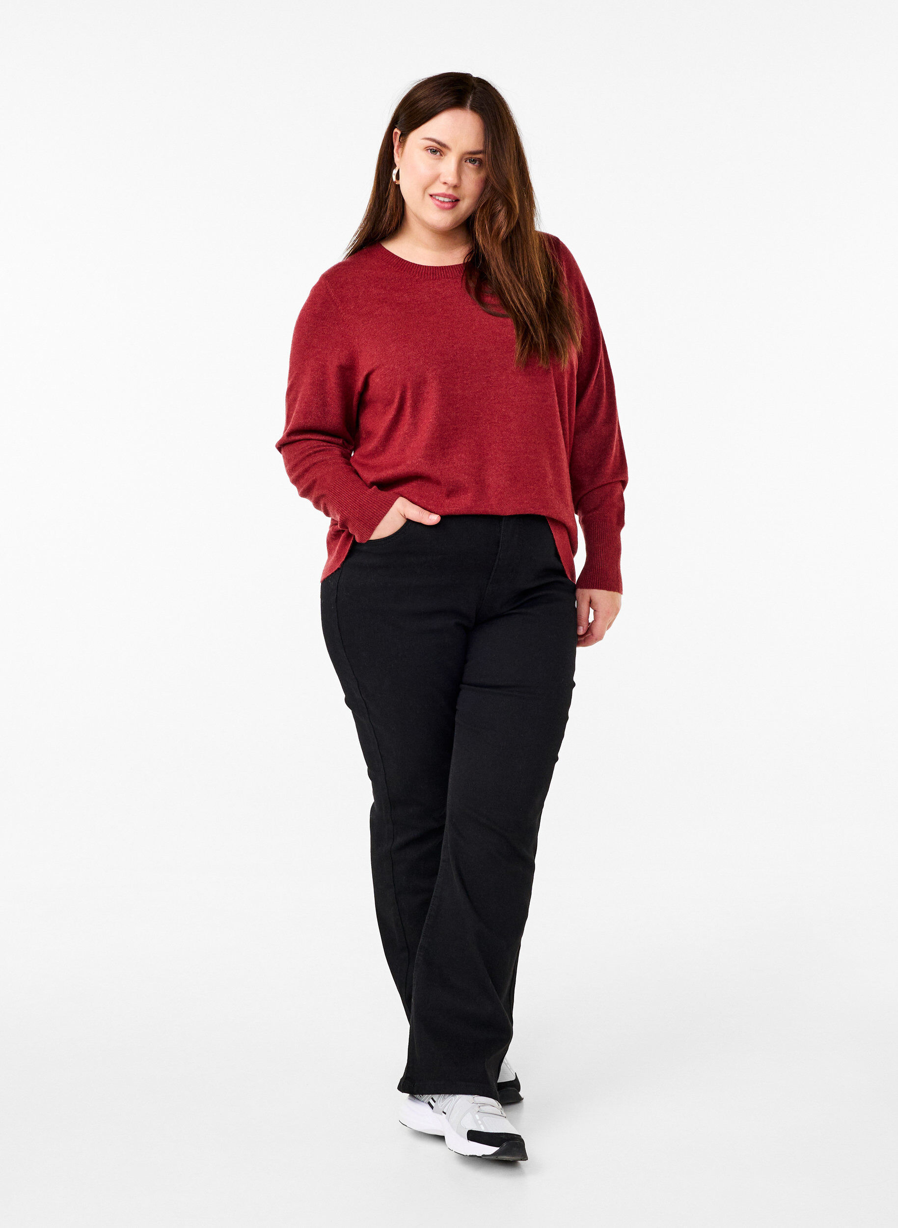 Zizzi FLASH - Strikbluse med rund hals, R&oslash;d, Model image number 1