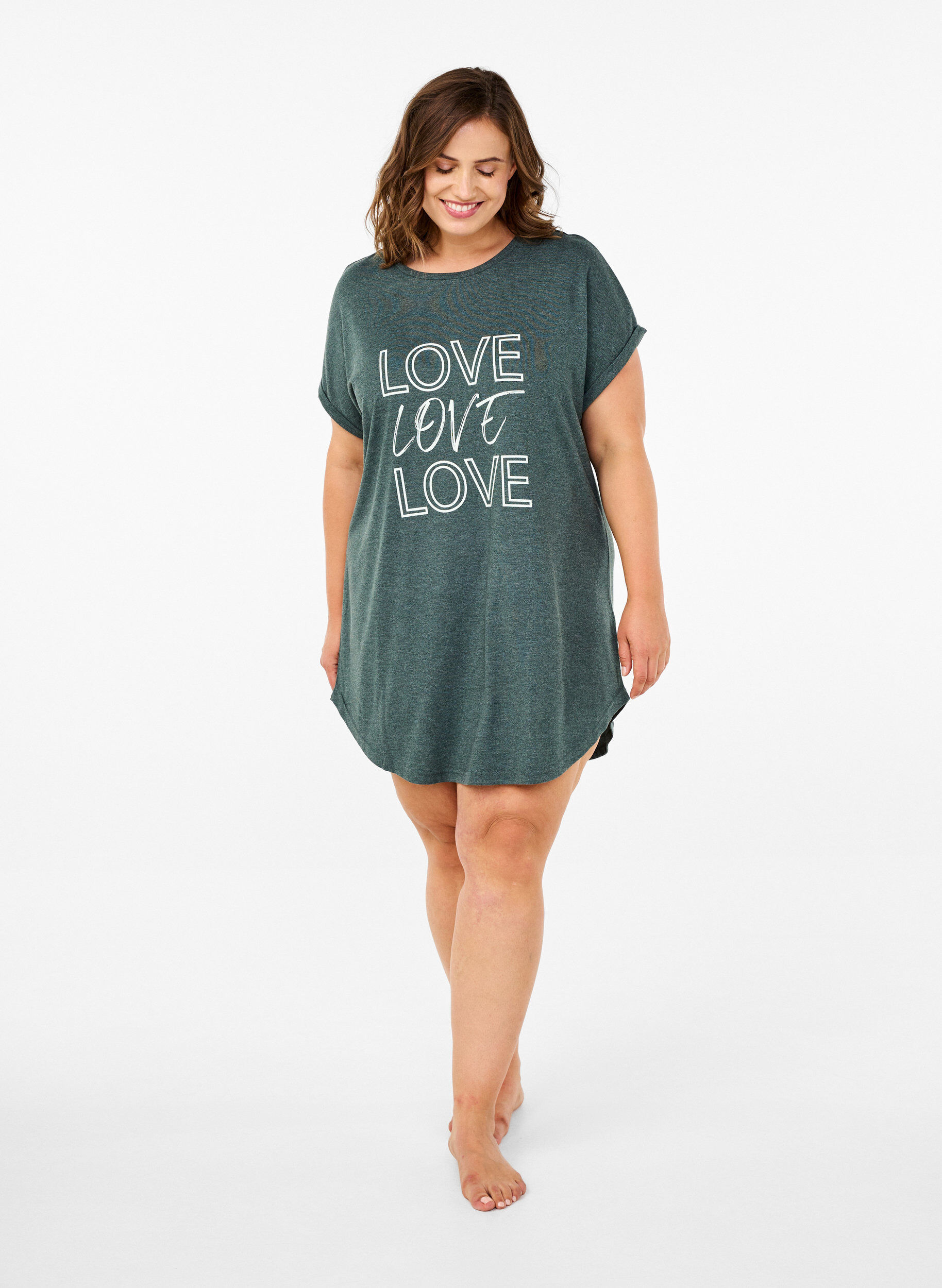 Zizzi Kort&aelig;rmet natkjole med tekstprint, , Model image number 1