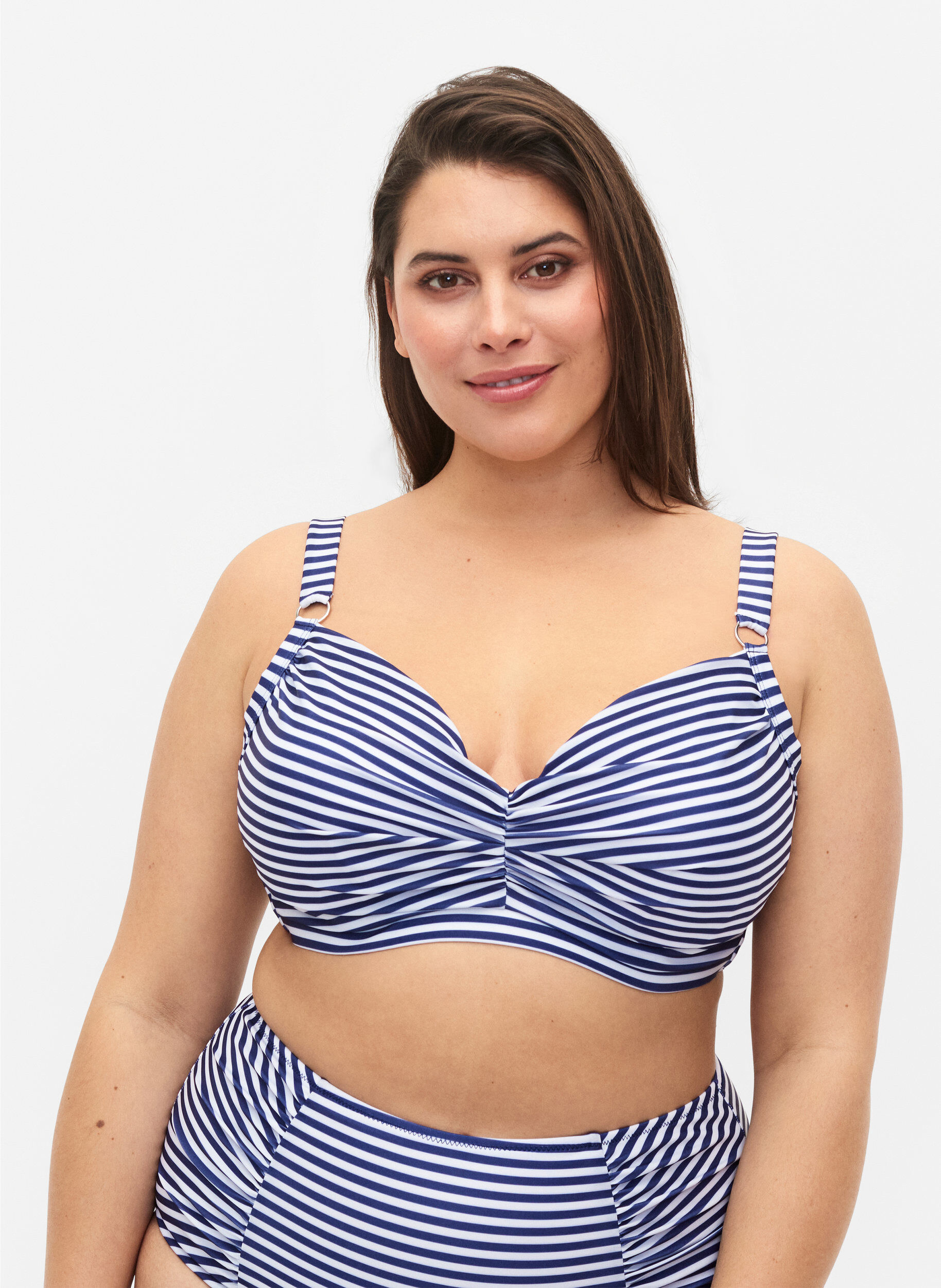 Zizzi Printet bikini bh med b&oslash;jle, Blue Striped, Model image number 0