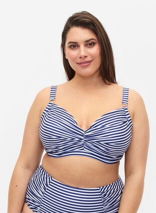 Printet bikini bh med bøjle, Blue Striped, Model image number 0