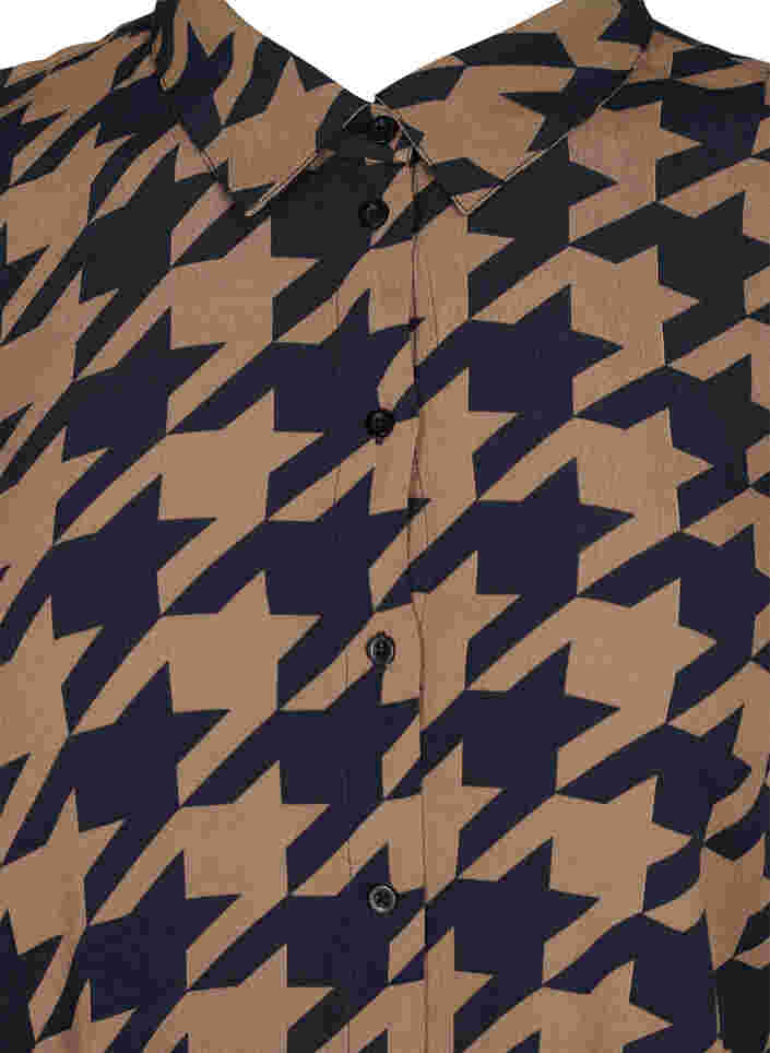 Lang mønstret viskoseskjorte, Brown Houndsthooth, Packshot image number 2