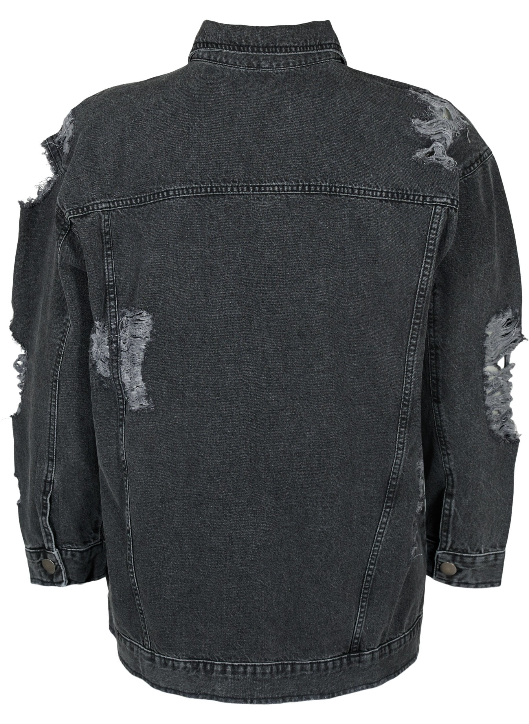 Zizzi L&oslash;stsiddende denimjakke med sliddetaljer, Dark Grey Denim, Packshot image number 1