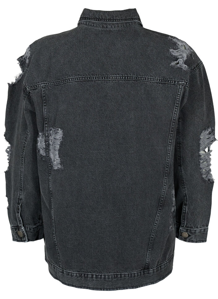 Løstsiddende denimjakke med sliddetaljer, Dark Grey Denim, Packshot image number 1